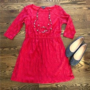 BeBop Red Lace Three Quarter Inch Sleeve Dress - Great for this Holiday Season!